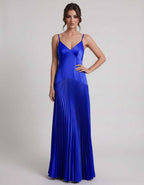 Veloura Maxi Dress by Lauven — satin spaghetti strap V-neck A-line maxi dress