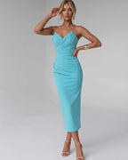 Serelle Midi Dress by Lauven — smooth stretch strapless sweetheart neck fitted midi dress