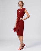 Velmira Midi Dress by Lauven — sleeveless keyhole wrap midi dress with ruched waist