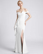 Veloura Maxi Dress by Lauven — polyester spandex off-the-shoulder mermaid maxi dress with slit