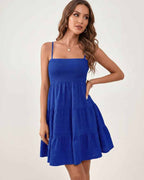 Solara Mini Dress by Lauven — textured sleeveless square neck tiered swing mini dress