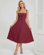 Serelune Midi Dress by Lauven — lightweight sleeveless square neck A-line midi dress