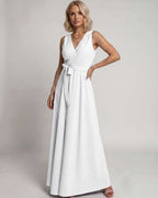 Veloura Maxi Dress by Lauven — satin sleeveless V-neck A-line maxi dress