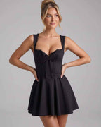 Veloura Mini Dress by Lauven — cotton blend sleeveless square neck fit and flare mini dress