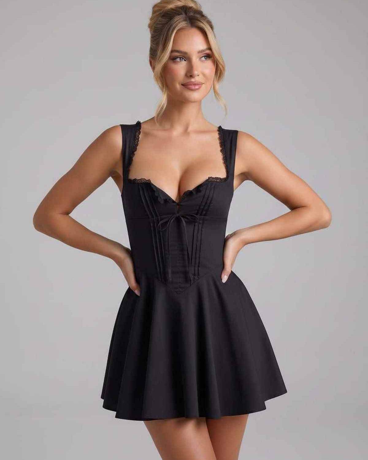 Veloura Mini Dress by Lauven — cotton blend sleeveless square neck fit and flare mini dress