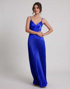 Veloura Maxi Dress by Lauven — satin spaghetti strap V-neck A-line maxi dress