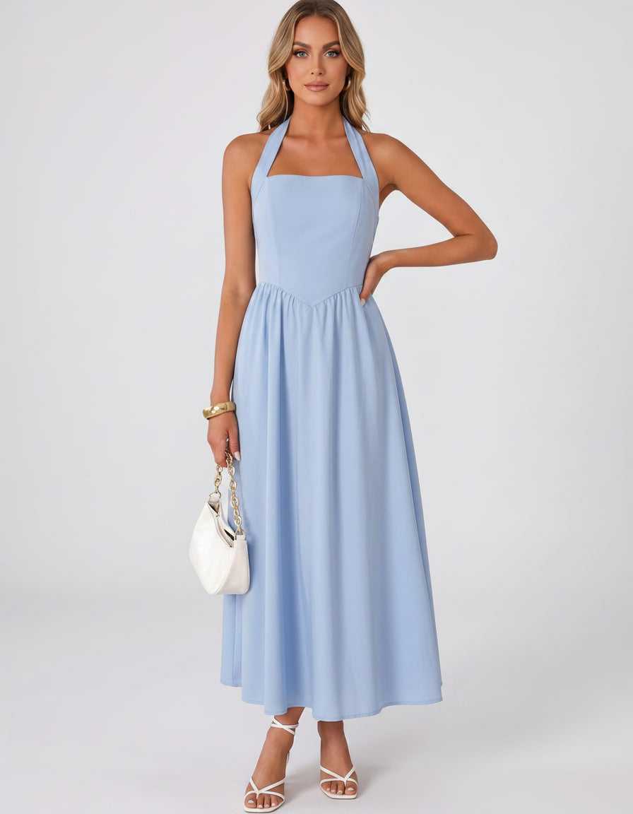 Veloura Midi Dress by Lauven — satin blend sleeveless square neck A-line midi dress