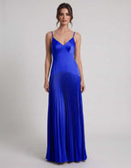 Veloura Maxi Dress by Lauven — satin spaghetti strap V-neck A-line maxi dress