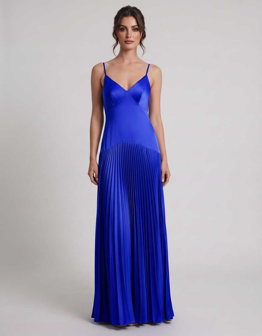 Veloura Maxi Dress by Lauven — satin spaghetti strap V-neck A-line maxi dress