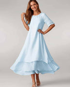 Aurelia Midi Dress by Lauven — lightweight short sleeve round neck layered midi dress