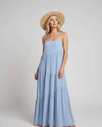 Solenne Maxi Dress by Lauven — rayon blend sleeveless scoop neck tiered A-line maxi dress