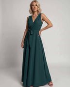 Veloura Maxi Dress by Lauven — satin sleeveless V-neck A-line maxi dress