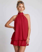 Celestia Mini Dress by Lauven — chiffon sleeveless halter neck mini dress