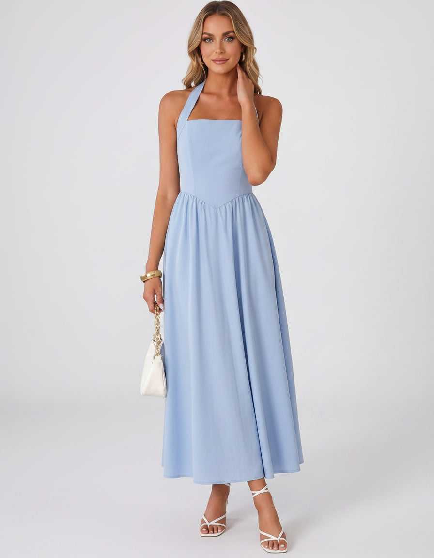 Veloura Midi Dress by Lauven — satin blend sleeveless square neck A-line midi dress