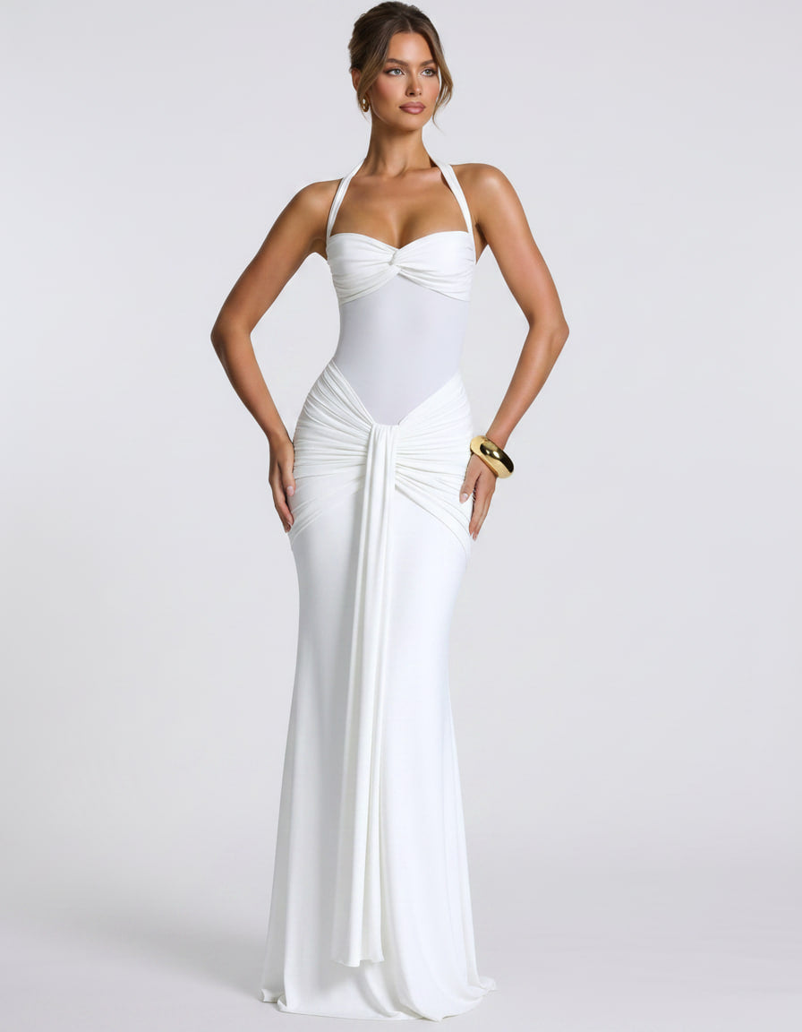 Solvane Maxi Dress by Lauven — stretch mesh sleeveless halter neck slim fit maxi dress