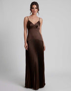 Veloura Maxi Dress by Lauven — satin spaghetti strap V-neck A-line maxi dress