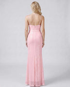 Celeste Maxi Dress by Lauven — sequin sleeveless V-neck mermaid maxi dress with spaghetti straps and front slit