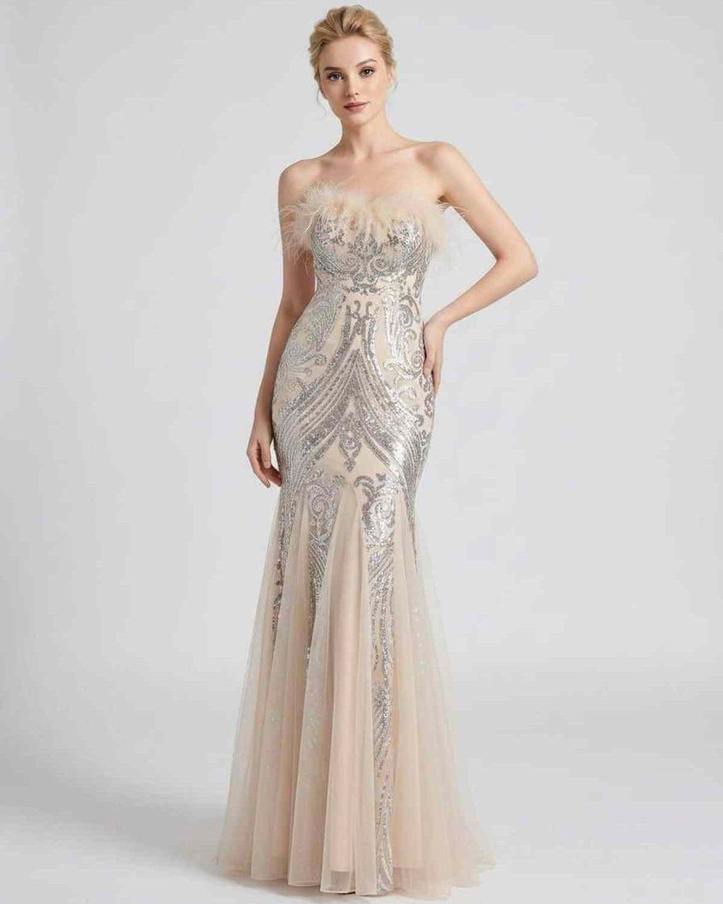 Celestia Maxi Dress by Lauven — polyester-spandex sleeveless off-the-shoulder mermaid maxi dress