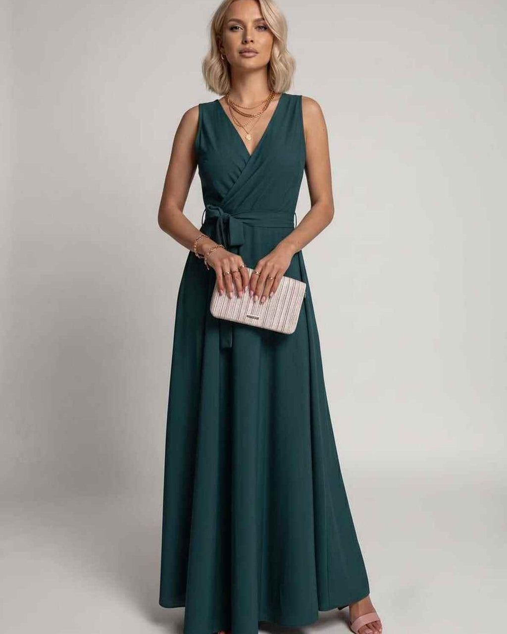 Veloura Maxi Dress by Lauven — satin sleeveless V-neck A-line maxi dress