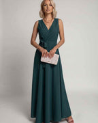 Veloura Maxi Dress by Lauven — satin sleeveless V-neck A-line maxi dress