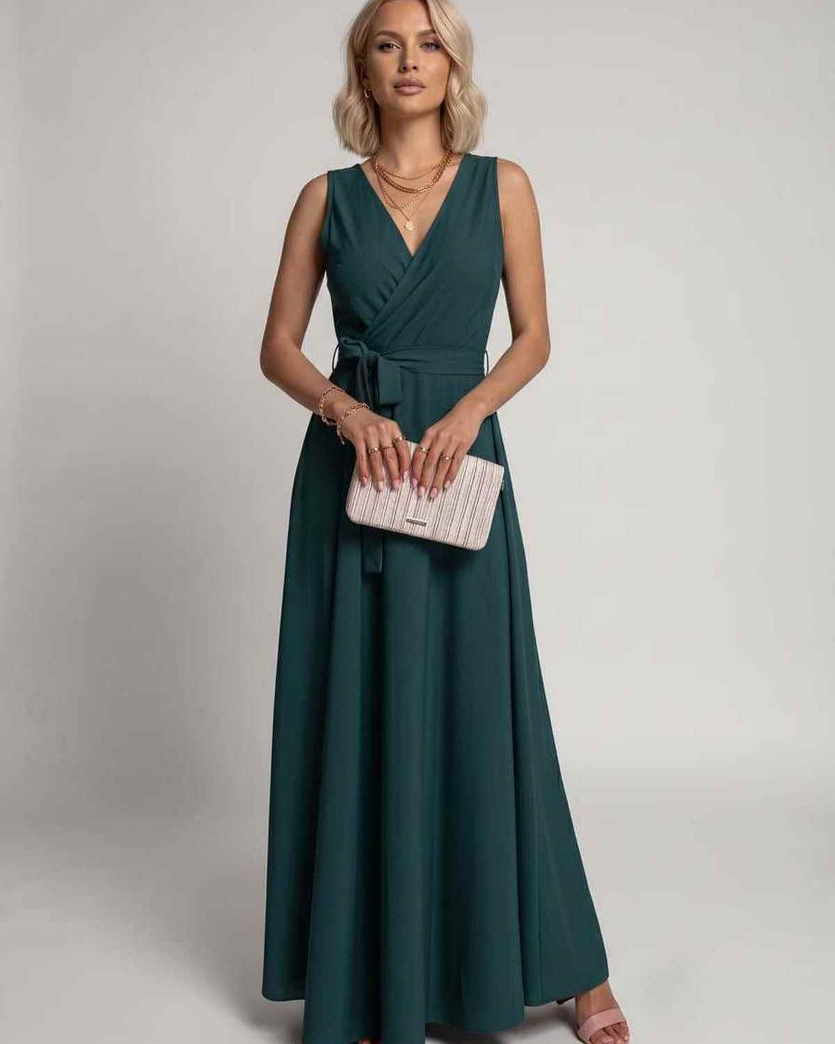 Veloura Maxi Dress by Lauven — satin sleeveless V-neck A-line maxi dress