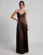 Veloura Maxi Dress by Lauven — satin spaghetti strap V-neck A-line maxi dress