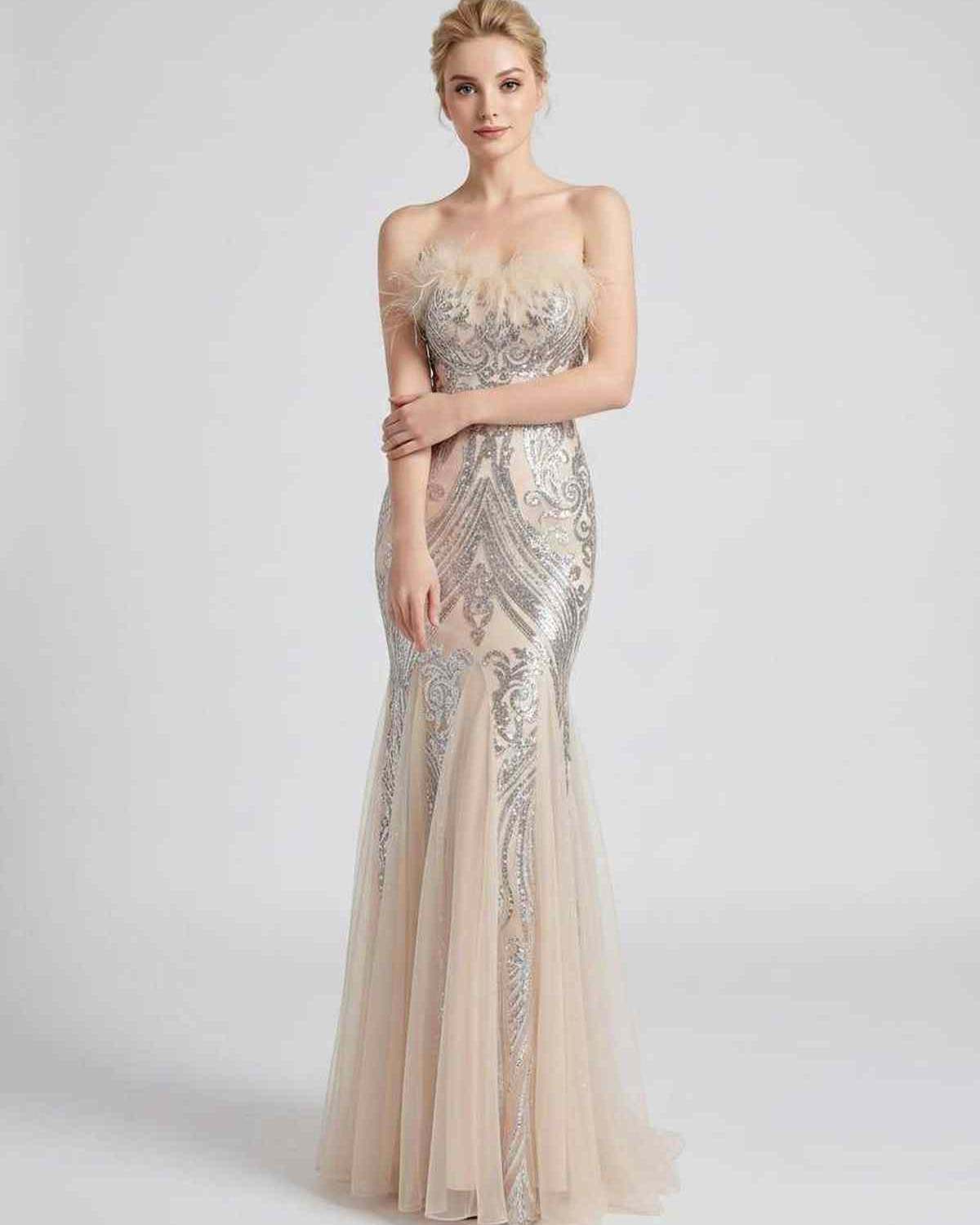 Celestia Maxi Dress by Lauven — polyester-spandex sleeveless off-the-shoulder mermaid maxi dress