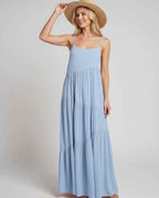Solenne Maxi Dress by Lauven — rayon blend sleeveless scoop neck tiered A-line maxi dress