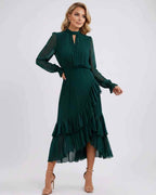 Celestia Maxi Dress by Lauven — chiffon long sleeve high neck A-line maxi dress