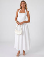 Veloura Midi Dress by Lauven — satin blend sleeveless square neck A-line midi dress