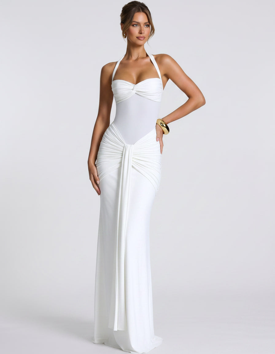 Solvane Maxi Dress by Lauven — stretch mesh sleeveless halter neck slim fit maxi dress