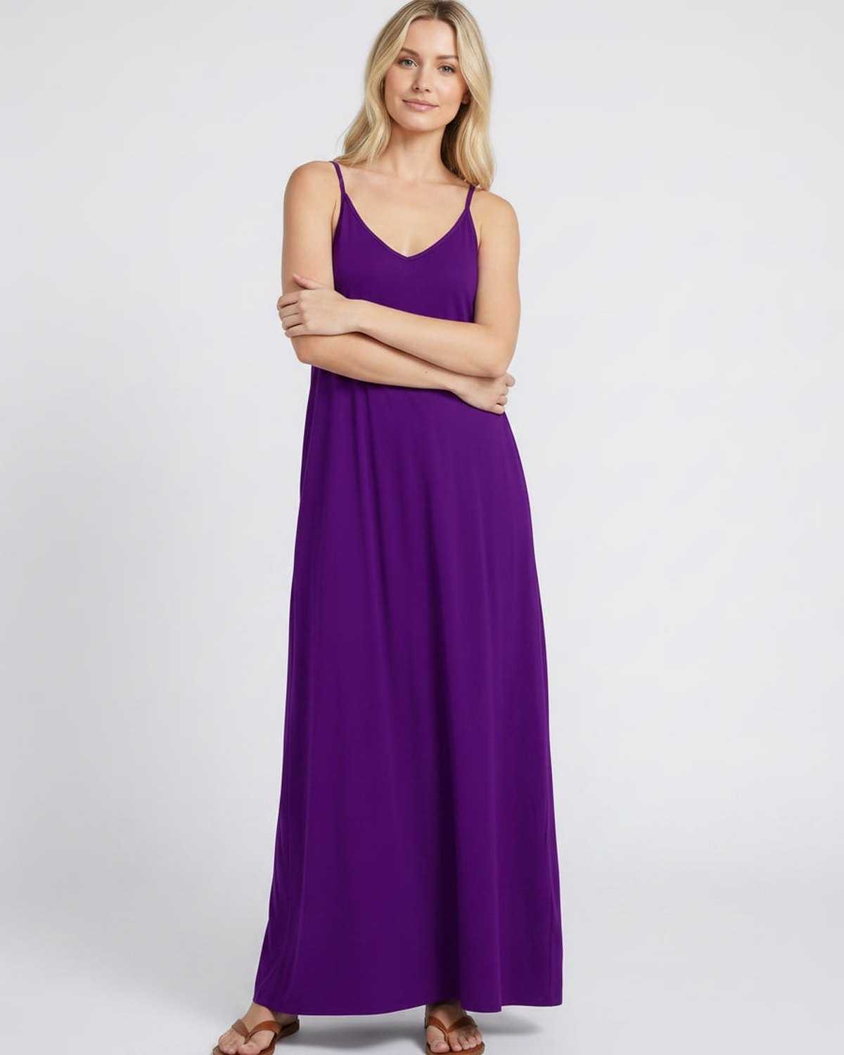 Solenne Maxi Dress by Lauven — soft stretch sleeveless V-neck relaxed A-line maxi dress