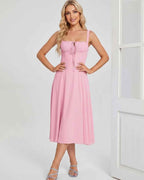Serelune Midi Dress by Lauven — lightweight sleeveless square neck A-line midi dress