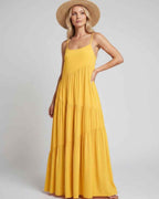 Solenne Maxi Dress by Lauven — rayon blend sleeveless scoop neck tiered A-line maxi dress
