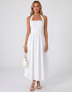 Veloura Midi Dress by Lauven — satin blend sleeveless square neck A-line midi dress