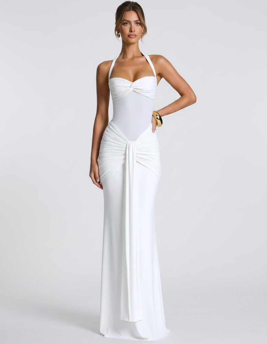 Solvane Maxi Dress by Lauven — stretch mesh sleeveless halter neck slim fit maxi dress