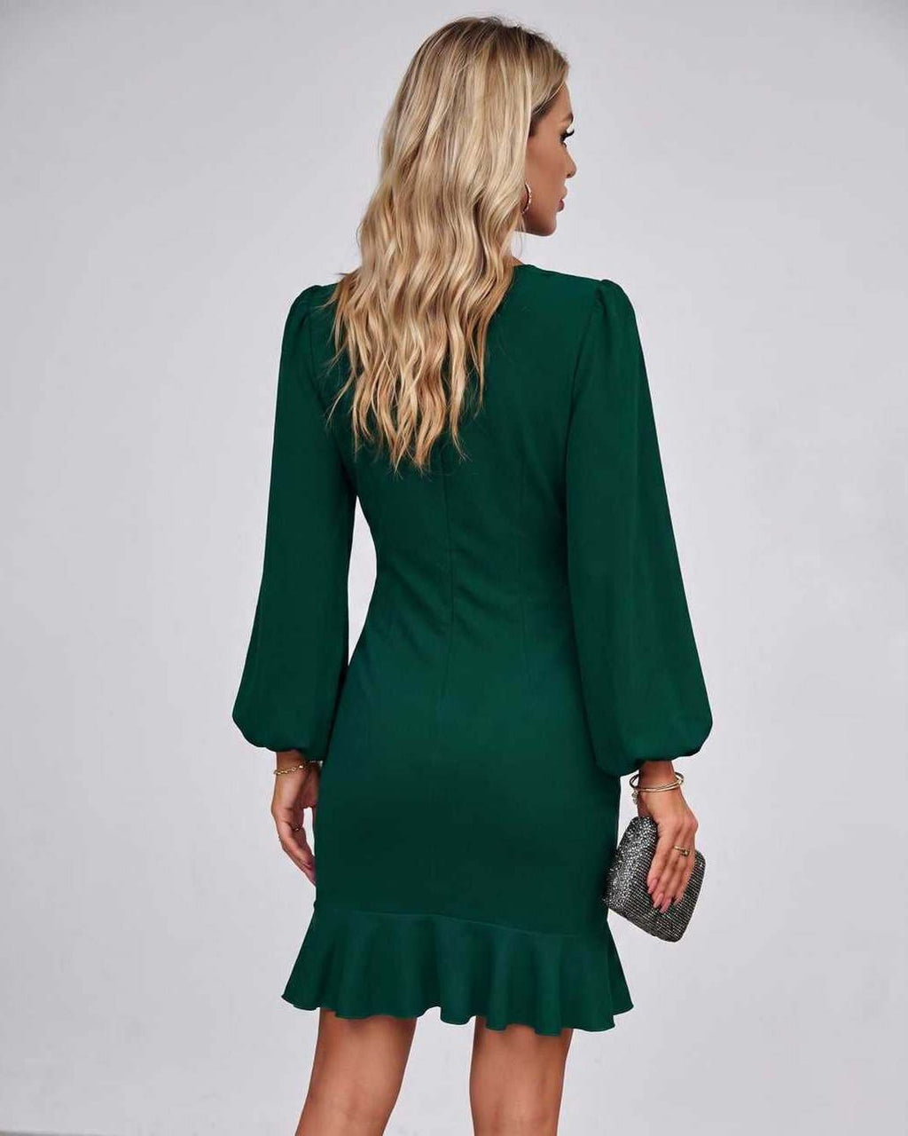 Virelle Mini Dress by Lauven — long sleeve round neck fitted mini dress with ruffle hem