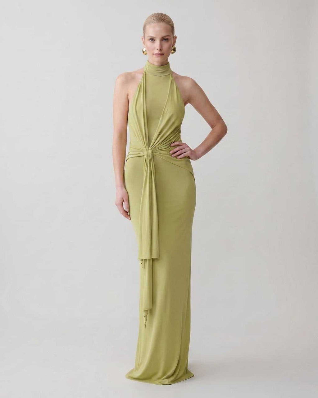 Serelle Maxi Dress by Lauven — polyester sleeveless halter neck fitted column maxi dress