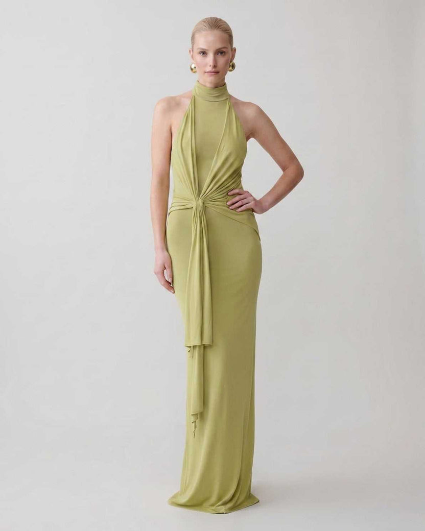 Serelle Maxi Dress by Lauven — polyester sleeveless halter neck fitted column maxi dress
