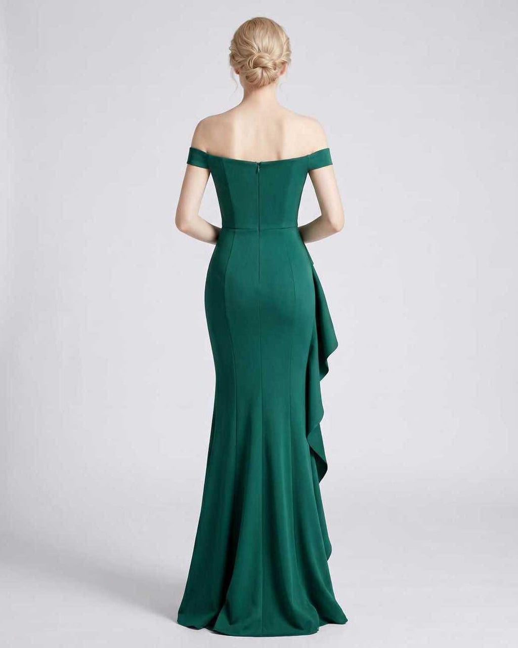 Veloura Maxi Dress by Lauven — polyester spandex off-the-shoulder mermaid maxi dress with slit
