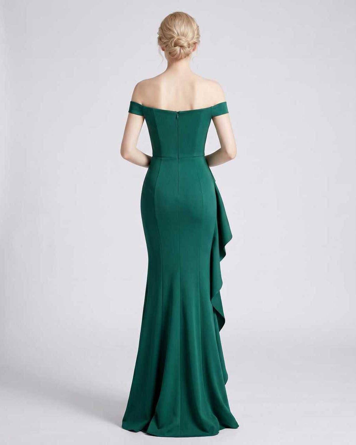 Veloura Maxi Dress by Lauven — polyester spandex off-the-shoulder mermaid maxi dress with slit