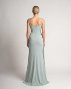 Celestia Maxi Dress by Lauven — polyester spaghetti strap mermaid maxi dress with beading and split