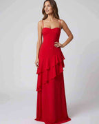 Rosette Maxi Dress by Lauven — polyester V-neck sleeveless bodycon maxi dress with layered ruffles