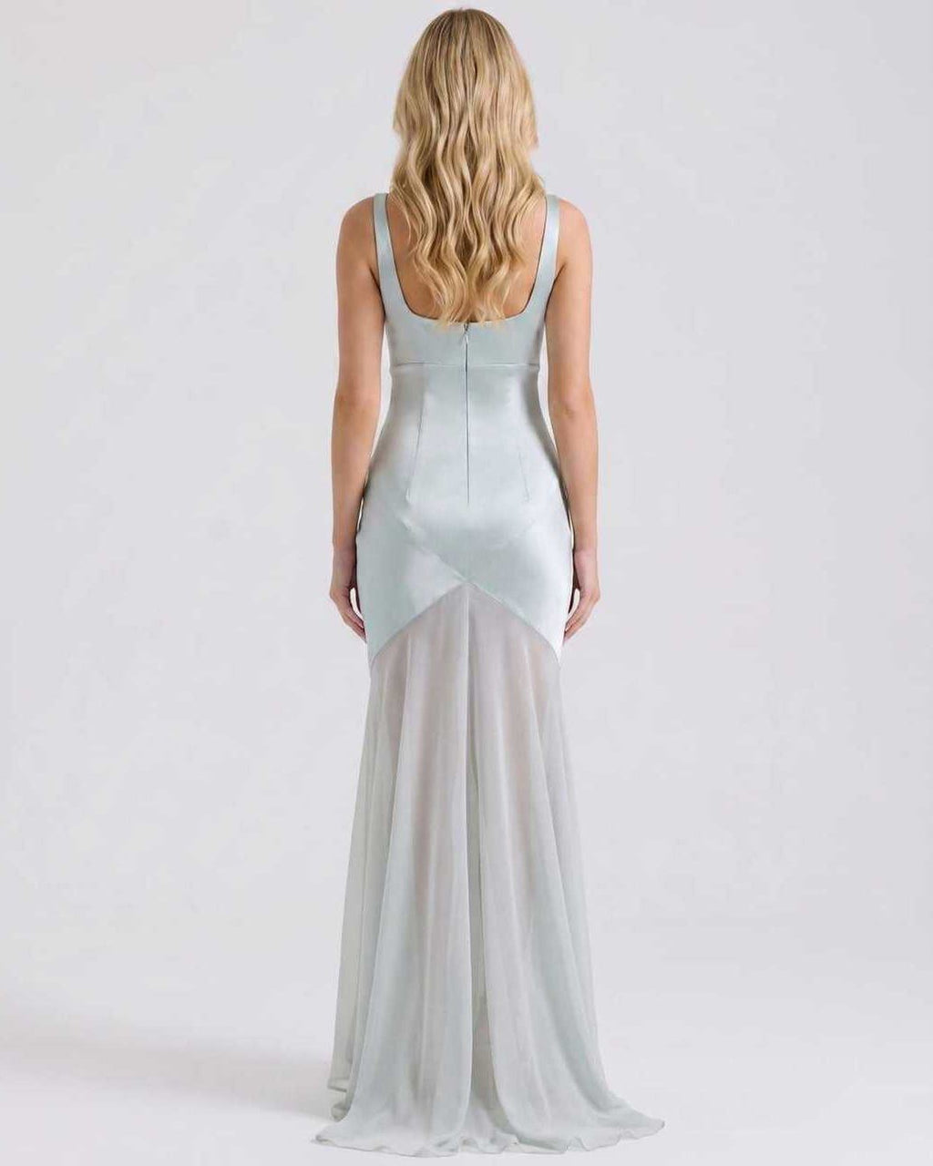 Lunelle Maxi Dress by Lauven — polyester square neck sleeveless slip maxi dress with satin chiffon detail