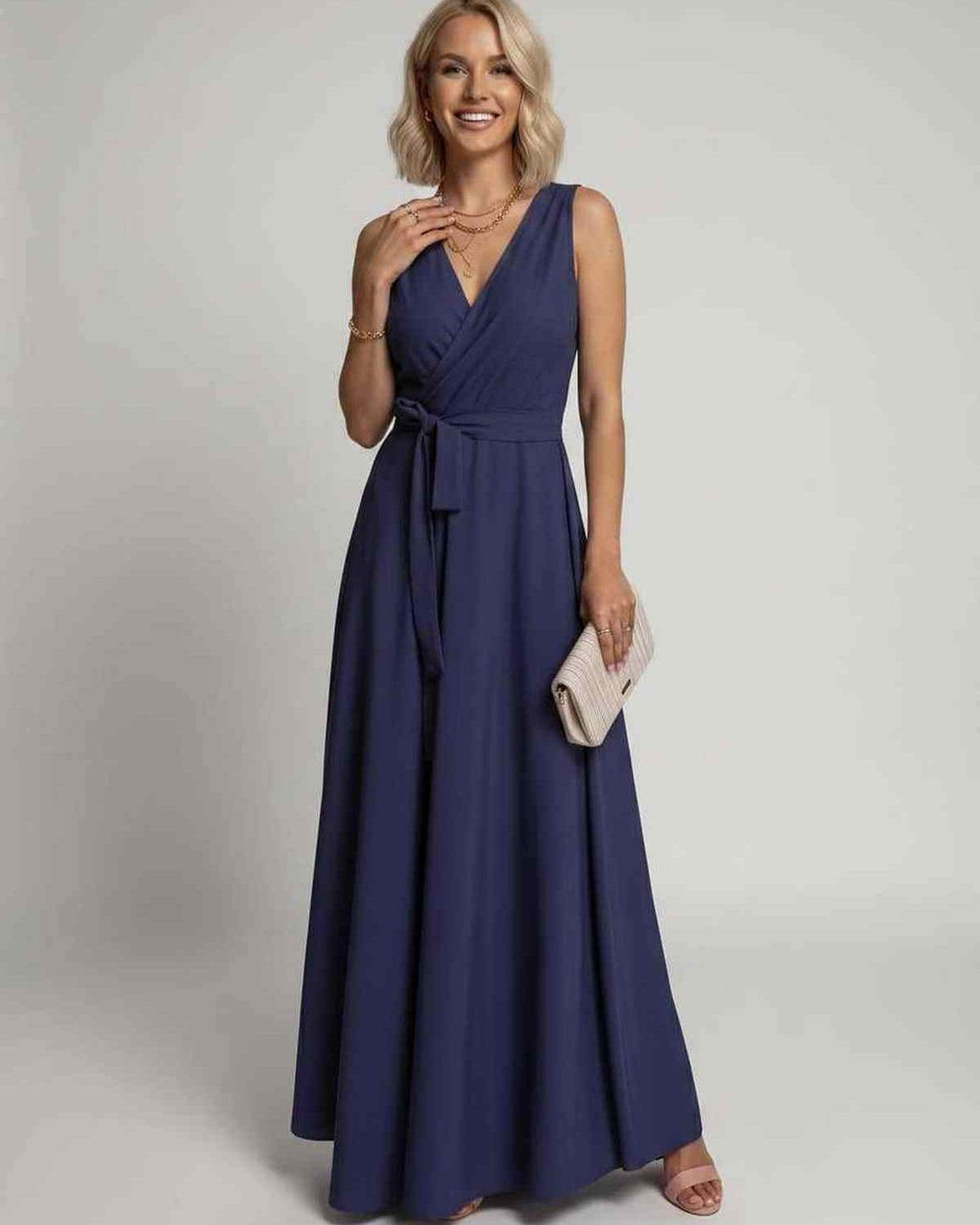 Veloura Maxi Dress by Lauven — satin sleeveless V-neck A-line maxi dress