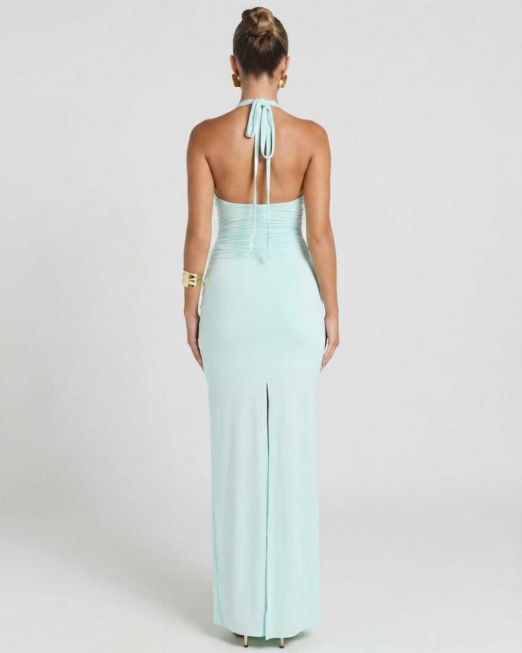 Solvienne Maxi Dress by Lauven — stretch sleeveless deep V-neck ruched maxi dress