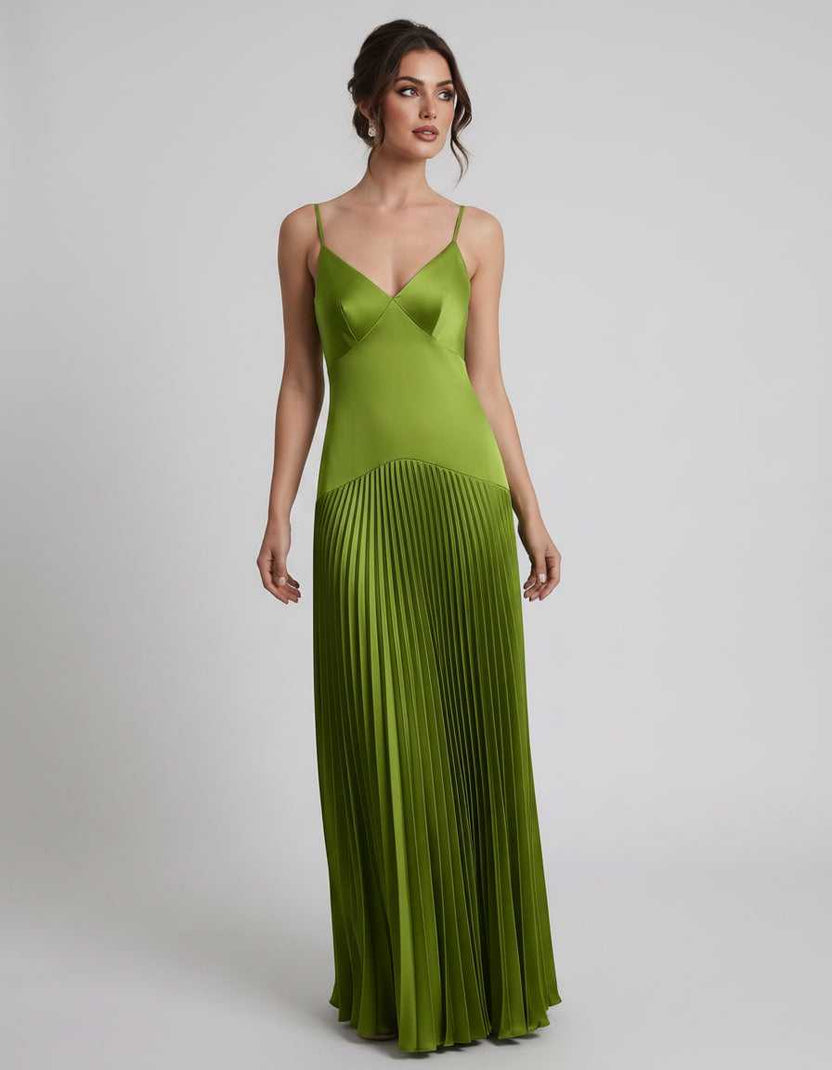 Veloura Maxi Dress by Lauven — satin spaghetti strap V-neck A-line maxi dress