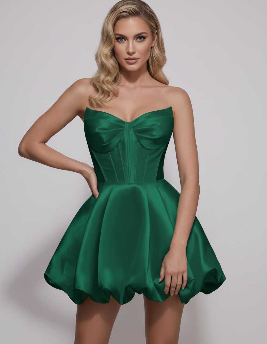 Veloura Mini Dress by Lauven — satin strapless sweetheart A-line mini dress