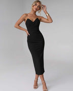 Serelle Midi Dress by Lauven — smooth stretch strapless sweetheart neck fitted midi dress