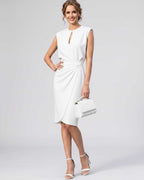 Velmira Midi Dress by Lauven — sleeveless keyhole wrap midi dress with ruched waist